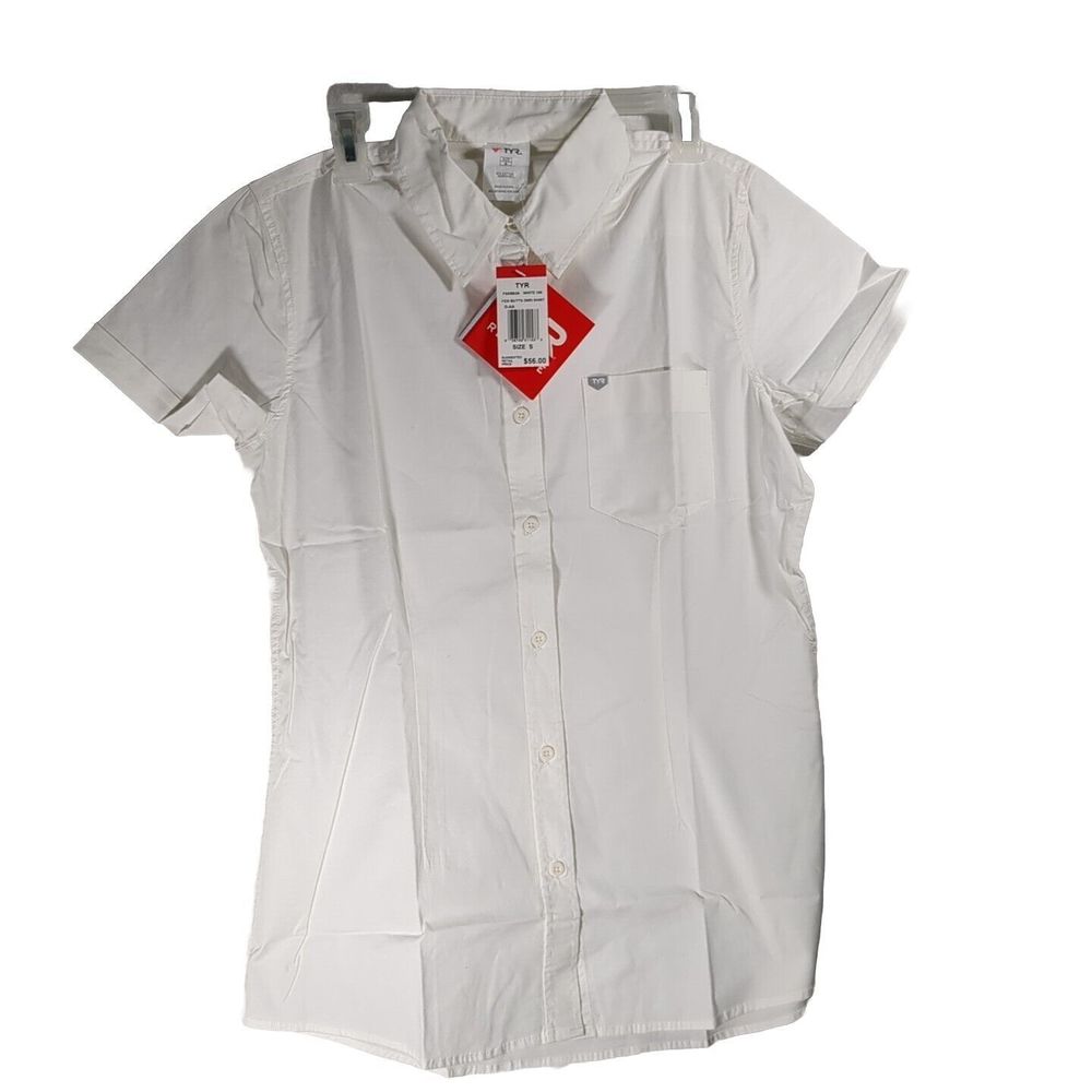 🔥 TYR Women's Red Line Button Down White Shirt Sz Small $56 | NWT | Free Ship